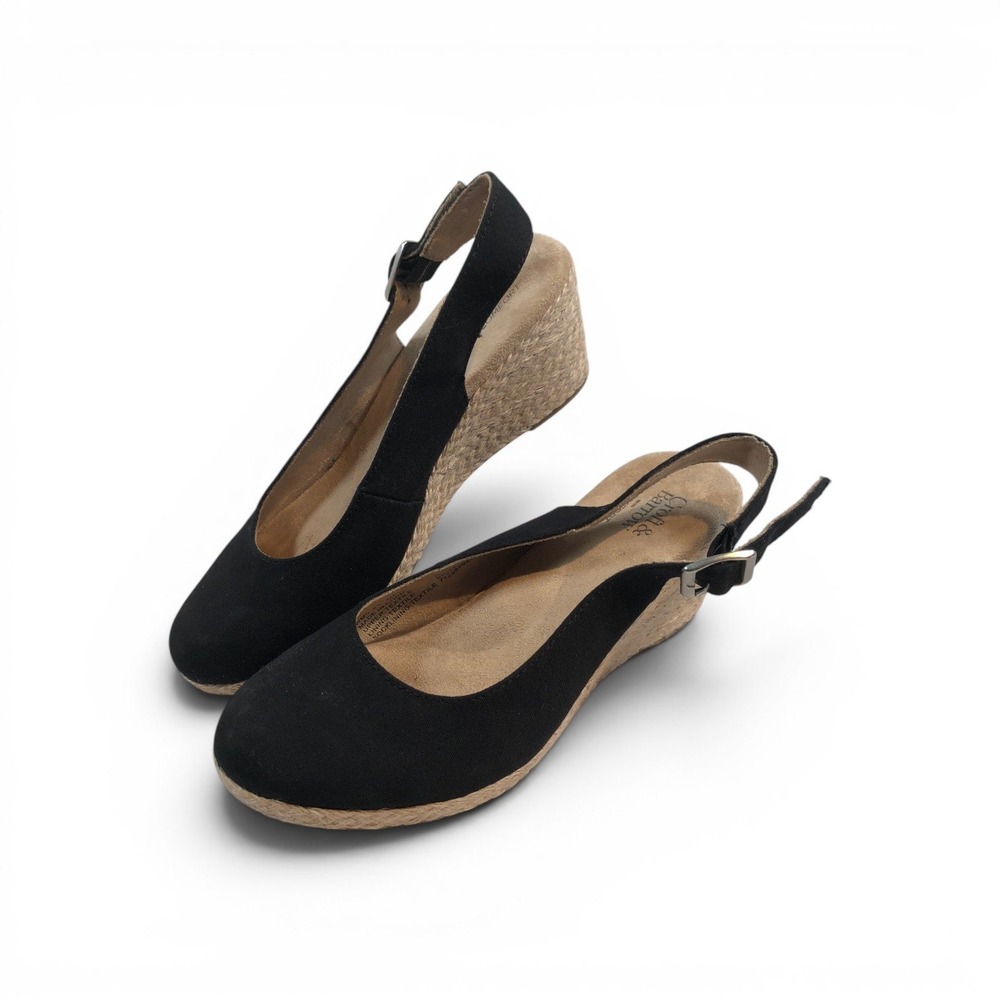 Croft & Barrow Black Espadrille Wedge Sandals Slingback Tecomfort Womens 8.5 M